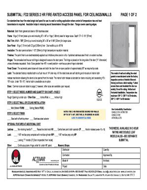 Fillable Online SUBMITTAL FD2 SERIES 2 HR FIRERATED ACCESS PANEL FOR