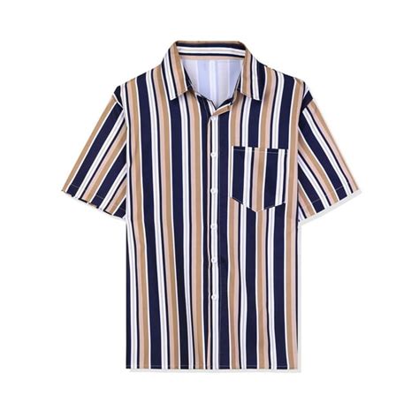 Lars Amadeus Camisa A Rayas De Verano Para Hombre Manga Corta Botones De Color En Contraste