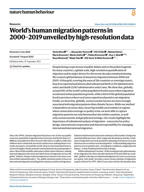 (PDF) World’s human migration patterns in 2000–2019 unveiled by high ...