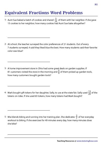 Equivalent Fractions Word Problems Worksheets Worksheets Library