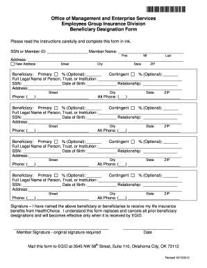 Fillable Online Okcareertech Beneficiary Designation Form Beneficiary