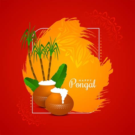 Feliz Festival De Pongal Cor Vermelha Sauda O Fundo Design Vector