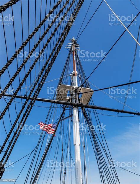 American Flag Sailing Ship Mast Boston Massachusetts Stock Photo ...