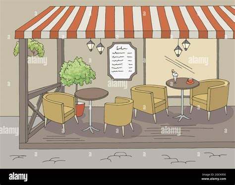 Cafe Terrace Interior Graphic Color Sketch Illustration Vector Stock