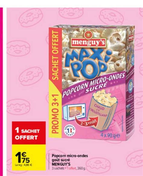 Promo Popcorn Micro Ondes Goût Sucré Menguy s chez Carrefour