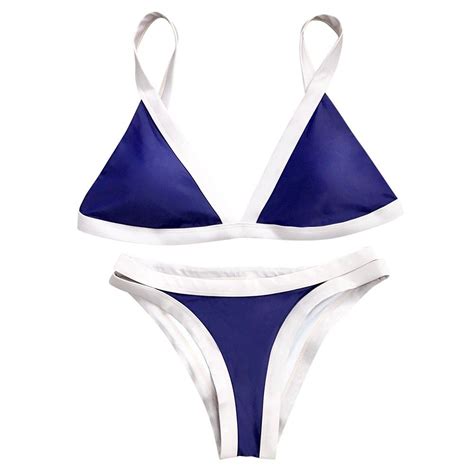 Color Block Padded Bikini Set Purplish Blue Size S