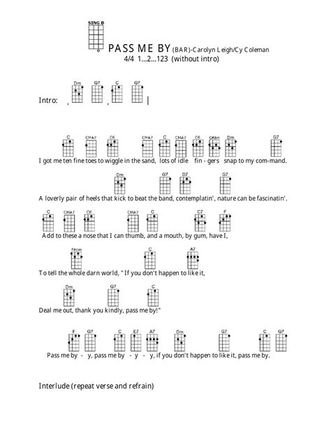 Carolyn Leigh Cy Coleman Pass Me By Bar Ukulele Chord Chart