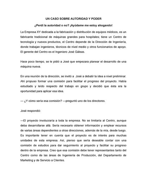 Caso Sobre Autoridad Y Poder Administracion De Empresas Un Caso Sobre