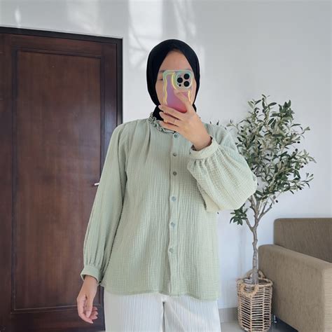 Jual Renaette Sean Blouse Korean Blouse Katun Muslin Wanita