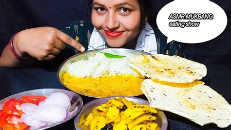 𝘈𝘚𝘔𝘙 𝘔𝘜𝘒𝘉𝘈𝘕𝘎 𝘦𝘢𝘵𝘪𝘯𝘨 Dal Chawal Jeera Aloo And Papad Salad Youtube