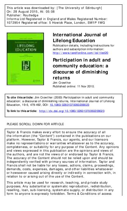 Pdf Participation In Adult And Community Education A Discourse Of Diminishing Returns Jim