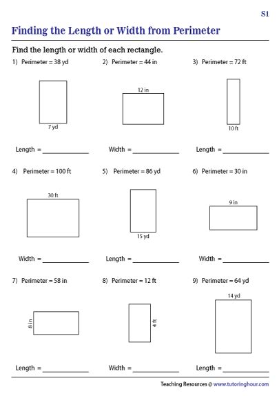 Length Or Width Of A Rectangle From Perimeter Worksheets Worksheets