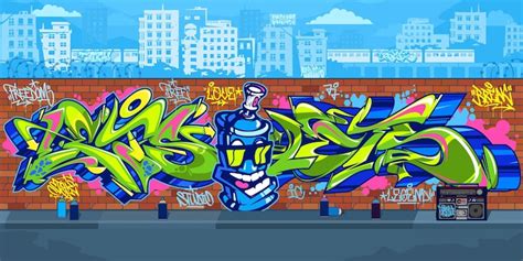 Premium Vector | Colorful outdoor urban streetart graffiti wall with ...