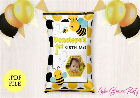 Bee Birthday Party Custom Chip Bags Bumble Bee 1st Birthday Printable