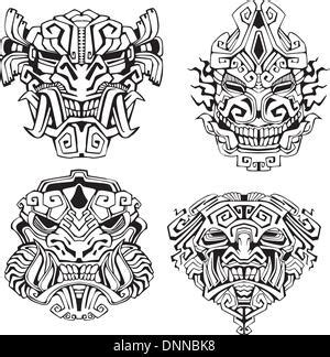 Monstruo Azteca Totem M Scaras Conjunto De Ilustraciones Vectoriales