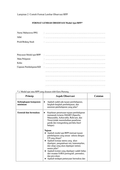 Lampiran 2 Contoh Format Lembar Observasi Rpp Lampiran 2 Contoh Format Lembar Observasi Rpp