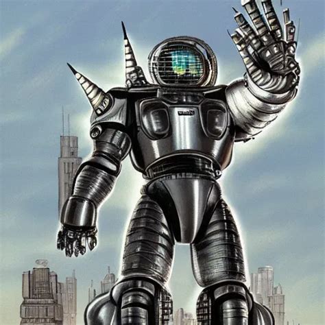 mechagodzilla 1975!!! standing in a city aerial view | Stable Diffusion ...