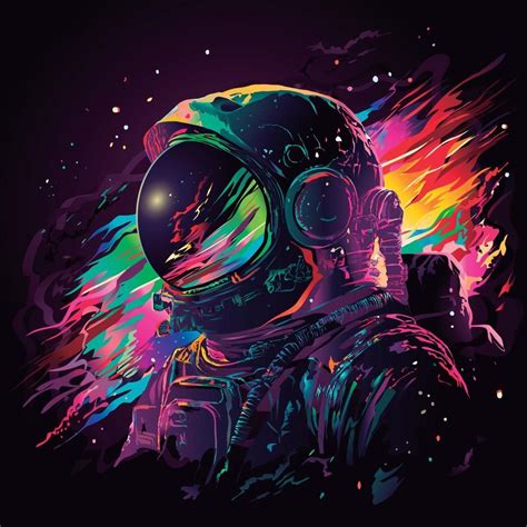 Astronaut Vector Colorful Glowing Spacial Astro Vintage Poster