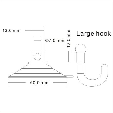 Technical Drawing Big Large Suction Cup Hooks Suction Cup Hooks