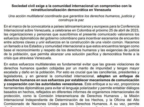 Sociedad Civil Exige A La Comunidad Internacional Un Compromiso Con La