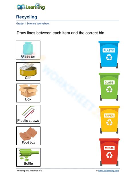 Sort And Recycle Plastic Glass Paper And Metal Worksheet