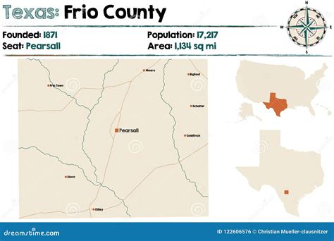 Map of Frio County in Texas Stock Vector - Illustration of cities ...