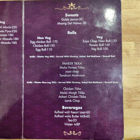 Menu At Sardarji Da Dhaba Bengaluru