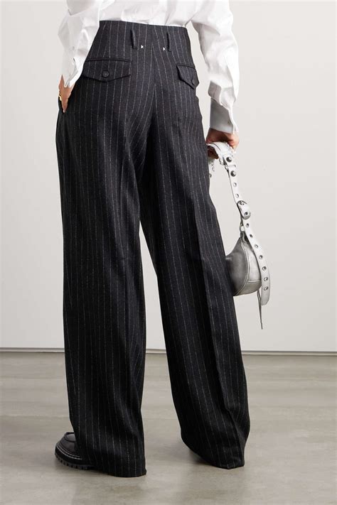 Journey Pinstriped Wool Blend Flannel Wide Leg Pants Net A Porter