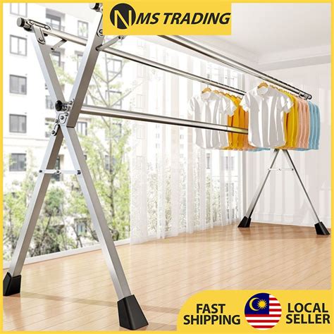 Foldable Extendableampaian Baju Stainless Steel Cm Double Pole