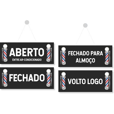 Placa Aberto Fechado Volto Logo Fechado Almoco Barbearia Bastao