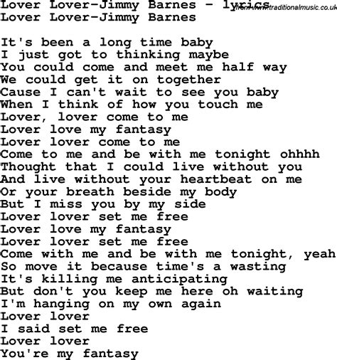 Love Song Lyrics for:Lover Lover-Jimmy Barnes