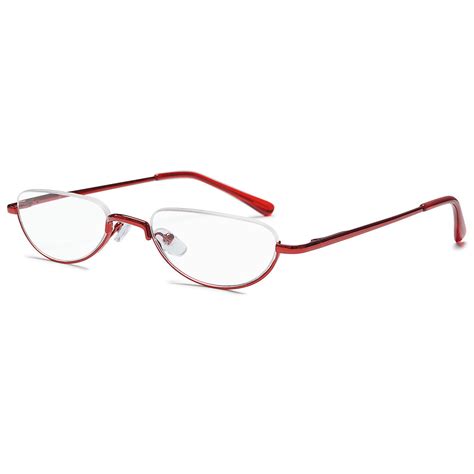 Koosufa Metal Half Moon Reading Glasses 4 00 Spring Hinge Women Men Half Frame Readers