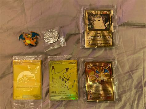 Pokemon Celebrations Metal Charizard Pikachu Gold Cards Pin Coin Ultra