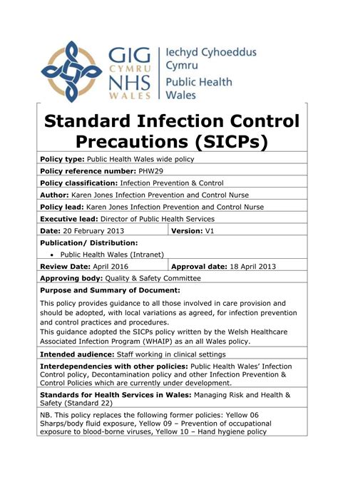 Infection Control Policy Template