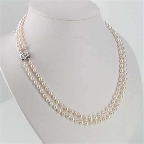 Double Strand Akoya Pearl Necklace 5 5 5mm With 14K White Gold