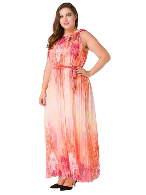 Plus Size Boho Maxi Dress Womens Plus Floral Print Pleated Temu