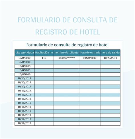 Plantilla De Excel Formulario De Consulta De Registro De Hotel Y Hoja