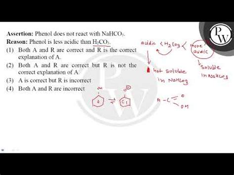 Assertion Phenol Does Not React With Mathrm NaHCO 3 Reason