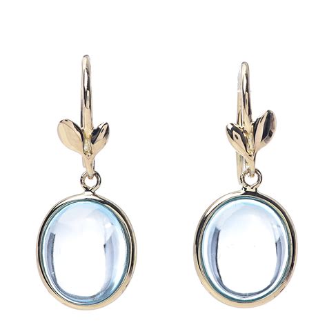 Tiffany K Yellow Gold Blue Topaz Paloma Picasso Olive Leaf Drop