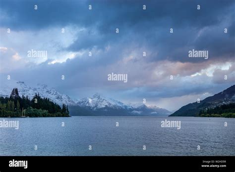 snow capped mountain  shores  lake wakatipu  queensland south
