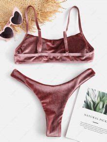 Zaful Velvet High Leg Bikini Set In Rose Gold Zaful