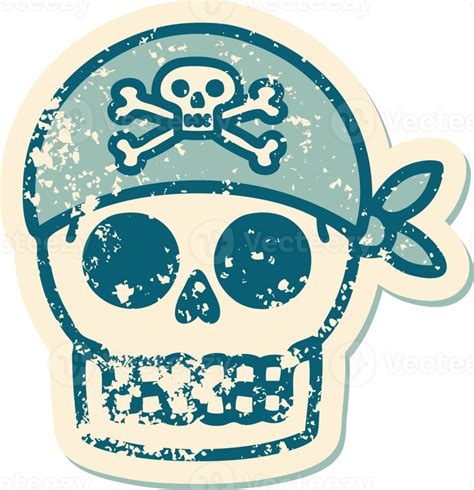 Iconic Distressed Sticker Tattoo Style Image Of A Pirate Skull 45302797 Png