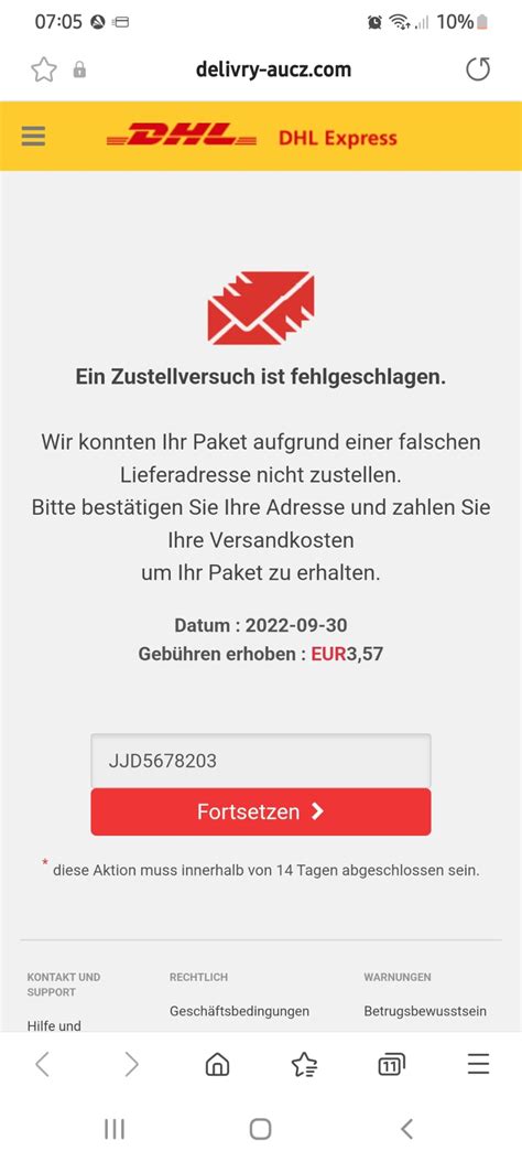 Falsche SMS Von DHL Vorsicht