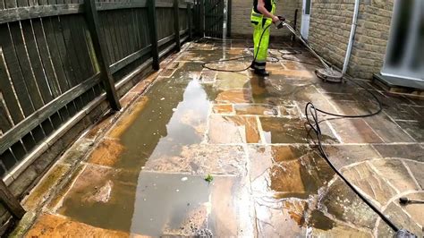 Pressure Washing Large Indian Sandstone Patio In Clayton Bradford