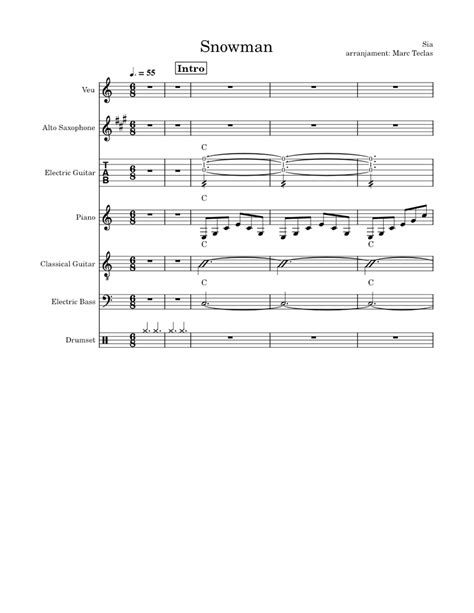 Sia Snowman Artcàdia Sheet Music For Piano Flute Saxophone Alto Guitar And More Instruments