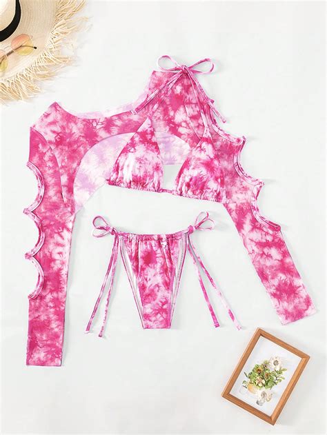 Shein Swim Bae Ba Ador Bikini De Tie Dye Con Abertura Con Cover Up