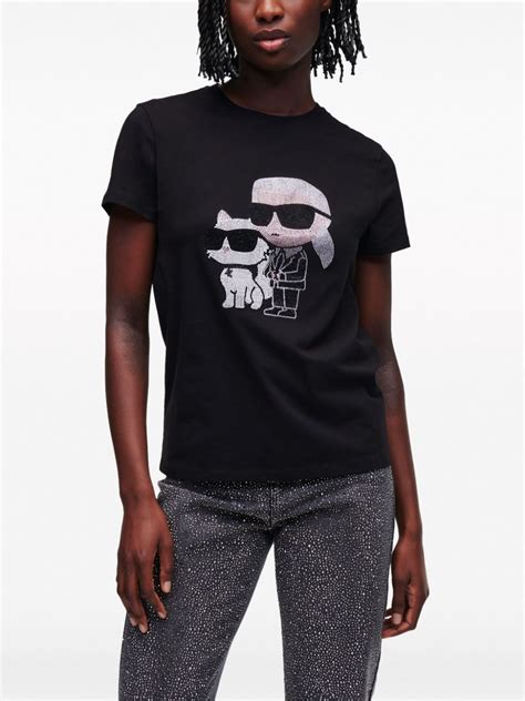 Karl Lagerfeld Ikon Rhinestone Embellished T Shirt Black Farfetch