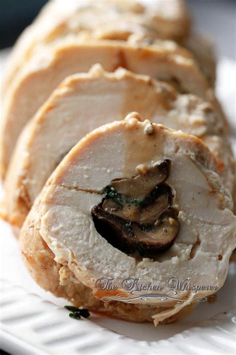 Chicken Roulade Stuffed With Mushroom Wilted Arugula And Shallots Recipe Roulade Recipes Food