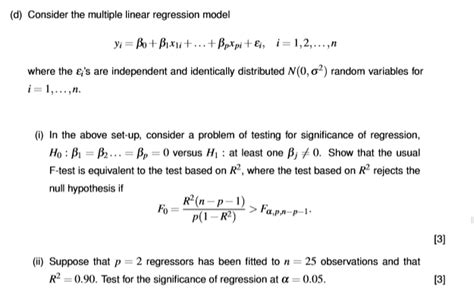 D Consider The Multiple Linear Regression Model Y Chegg