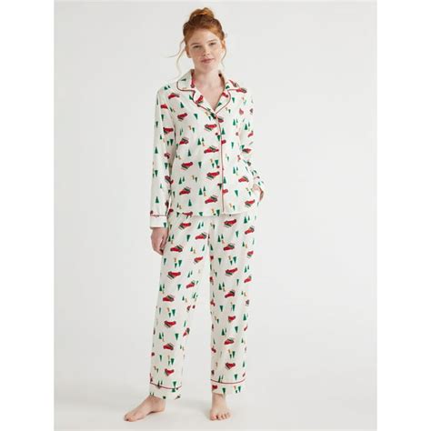 Joyspun Womens Long Sleeve Flannel Sleep Top And Pants Pajama Set 2